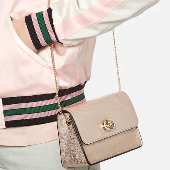 Coach Women's Turnlock‎ Chain Crossbody Leather Bag, Platinum/Gold, NWOT - Picture 10 of 16